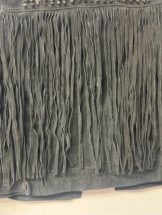 Forever 21 Black Suede Fringe Jacket Spiked Cowgirl Western Festival Punk Small - Picture 10 of 15